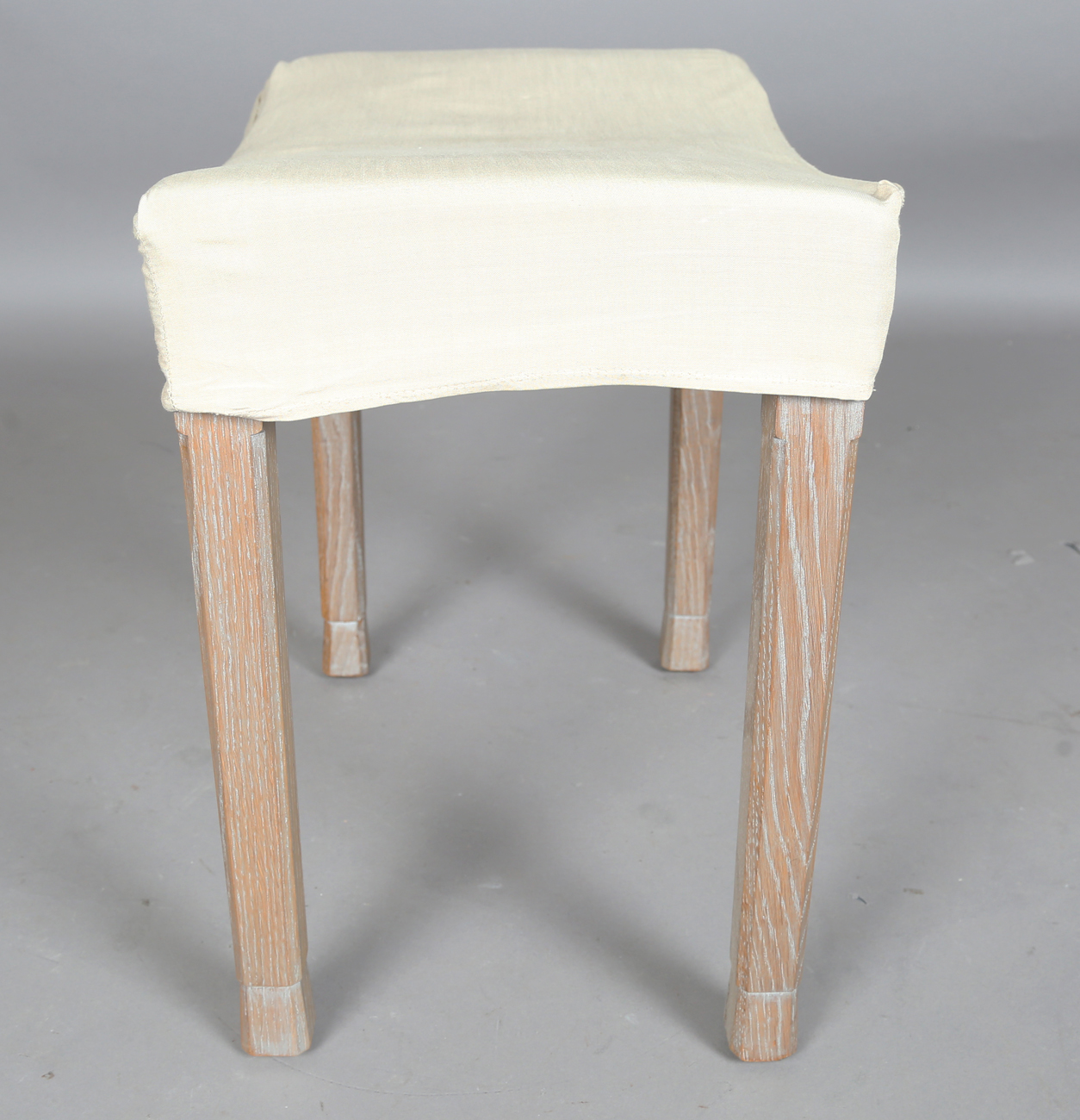 An Elizabeth II limed oak coronation stool with blue velvet seat and chamfered legs, bearing - Image 4 of 8