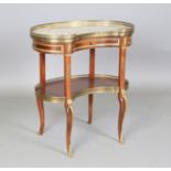 A 20th century French stained beech and gilt metal mounted two-tier table with an inset marble top