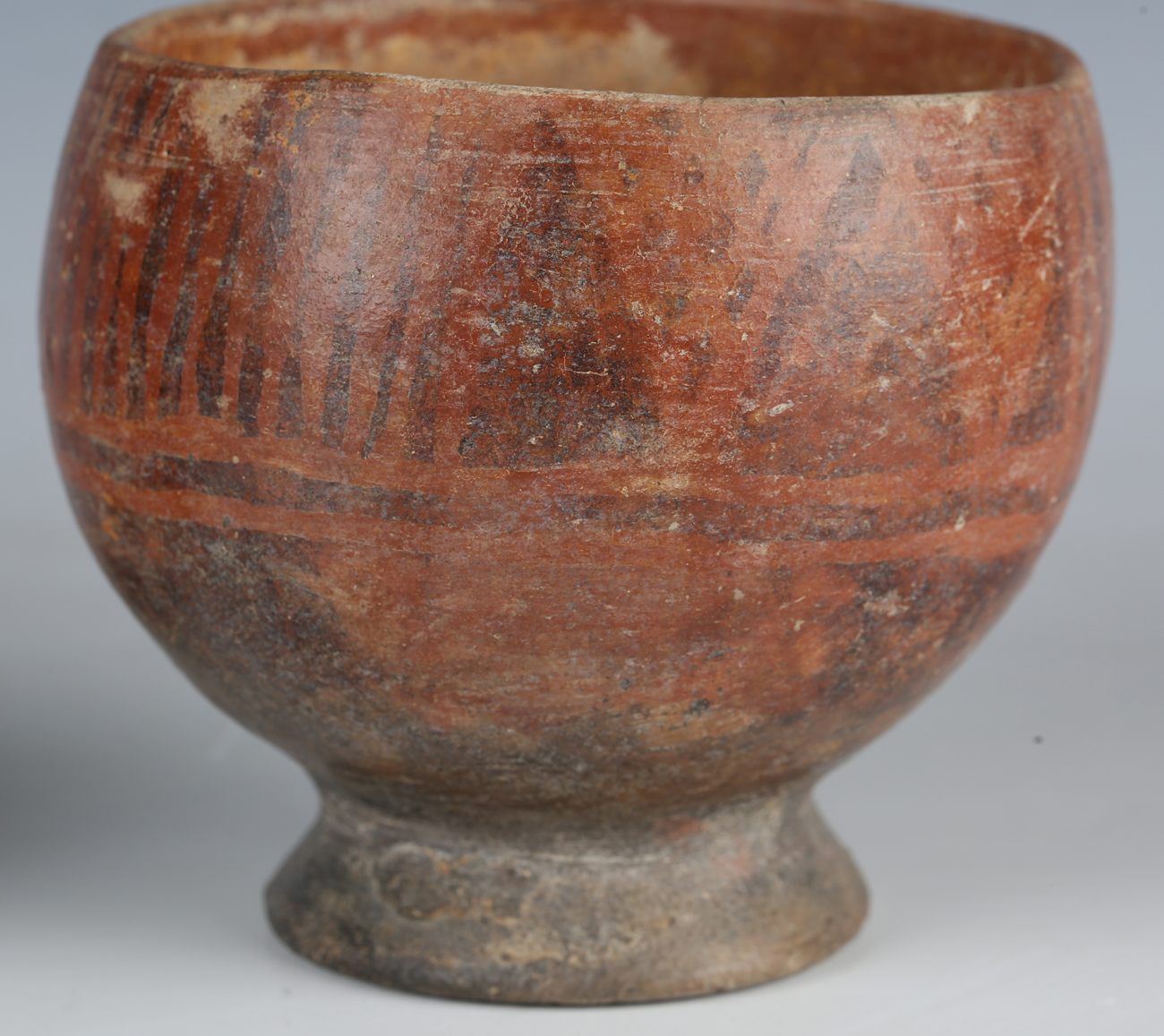 Two pieces of pre-Columbian pottery, comprising a footed bowl with vertical striped banded - Image 11 of 14