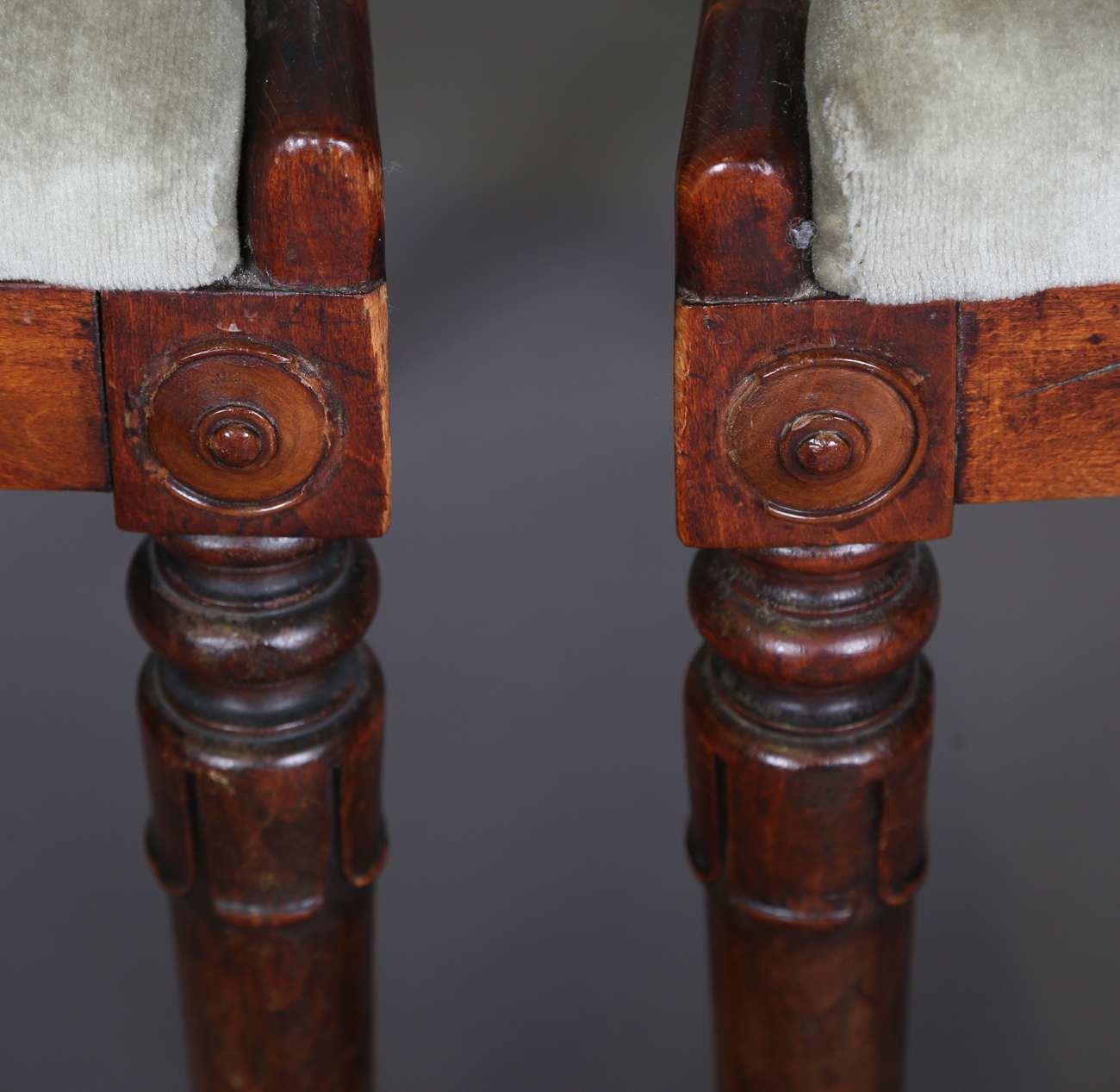 A set of seven Regency simulated rosewood beech framed dining chairs with carved centre rails, - Image 2 of 11