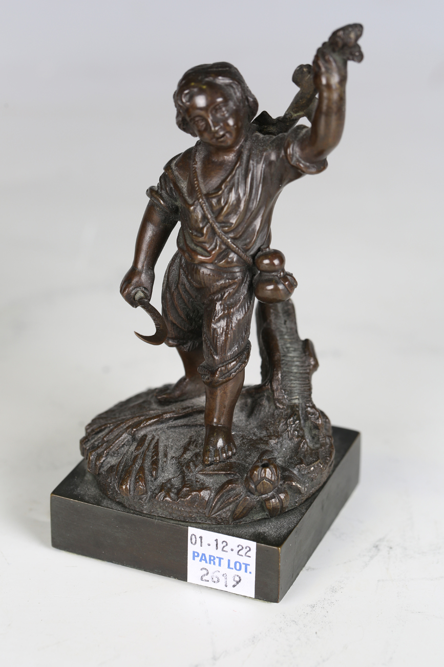 A 19th century Continental patinated bronze figure of a regal female holding a goblet and dish, - Image 9 of 17