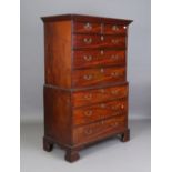 A late George III mahogany chest-on-chest, fitted with an arrangement of oak-lined drawers, height