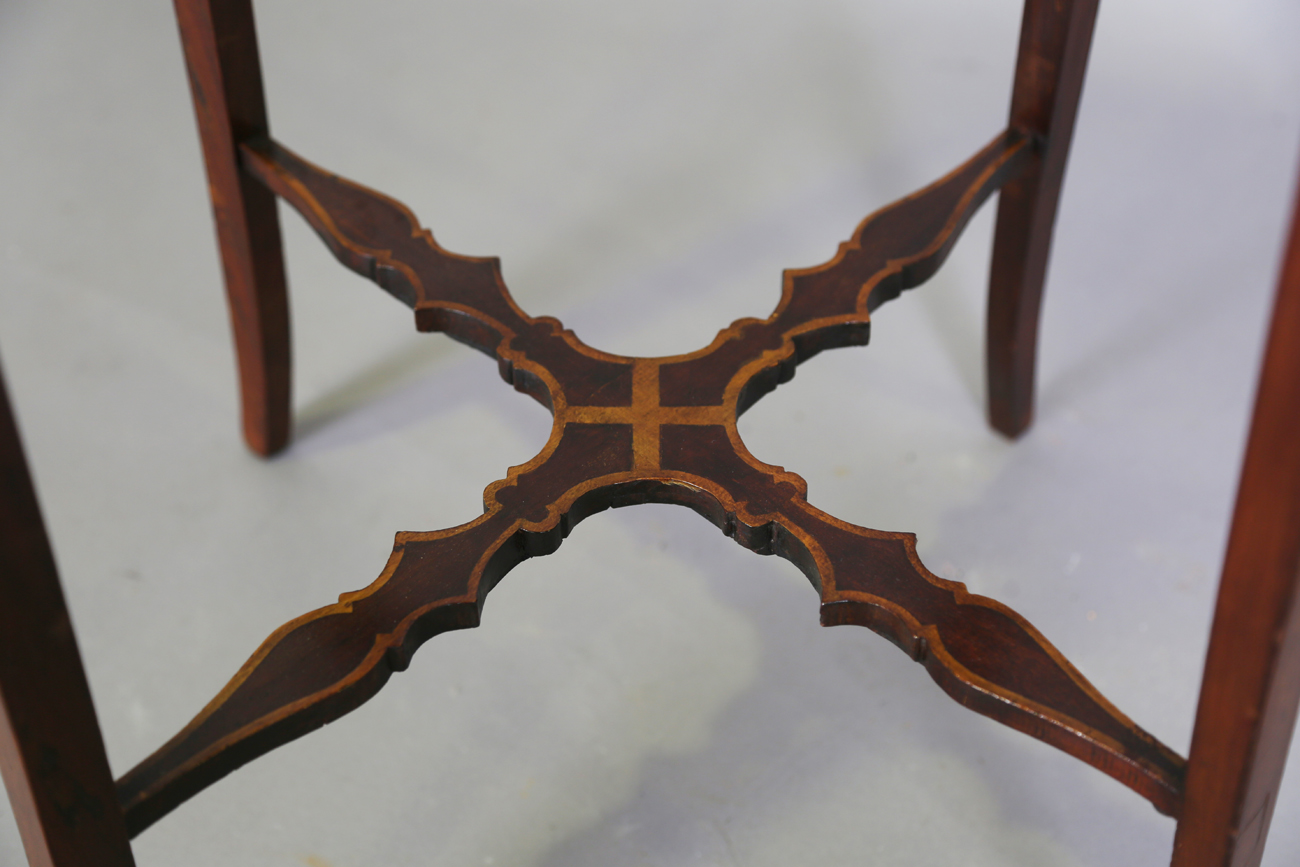 A 19th century Neoclassical Revival mahogany and inlaid kettle stand, the shaped top above a pull- - Image 4 of 10