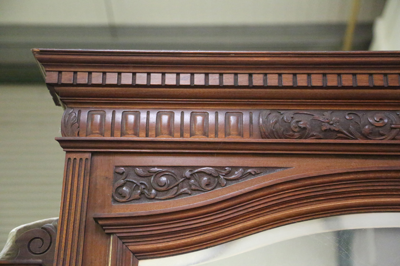 A large late Victorian walnut breakfront sideboard by James Shoolbred & Co, the mirror back with a - Image 16 of 16