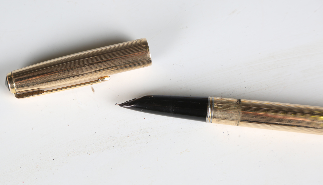 A Parker gold plated fountain pen, the body engraved 'Norman', length 14cm, a Sheaffer gold plated - Image 3 of 4