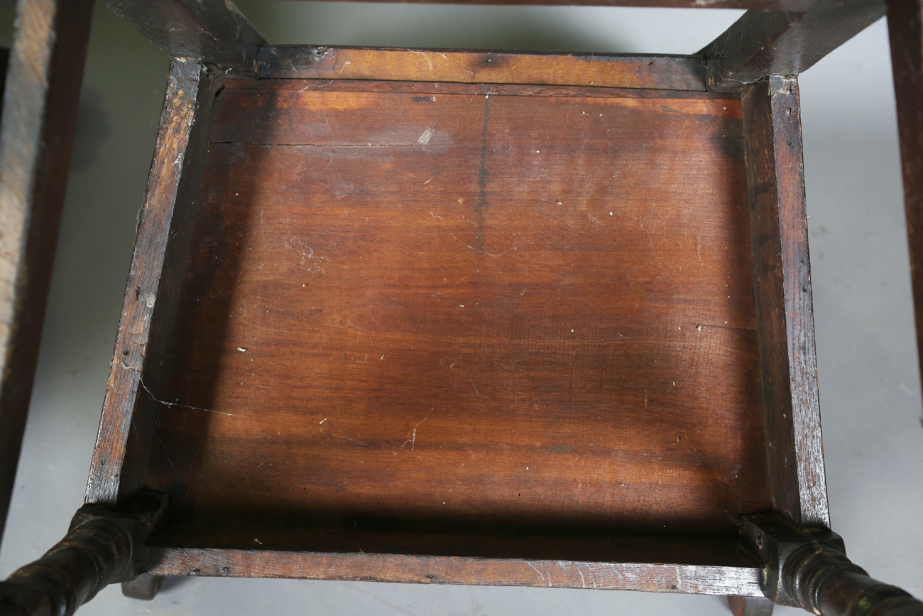 A pair of 17th century provincial oak Wainscot armchairs with carved panel backs and solid panel - Image 2 of 16