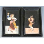 A pair of early 20th century Italian pietra dura panels, depicting a man playing pipes and a dancing