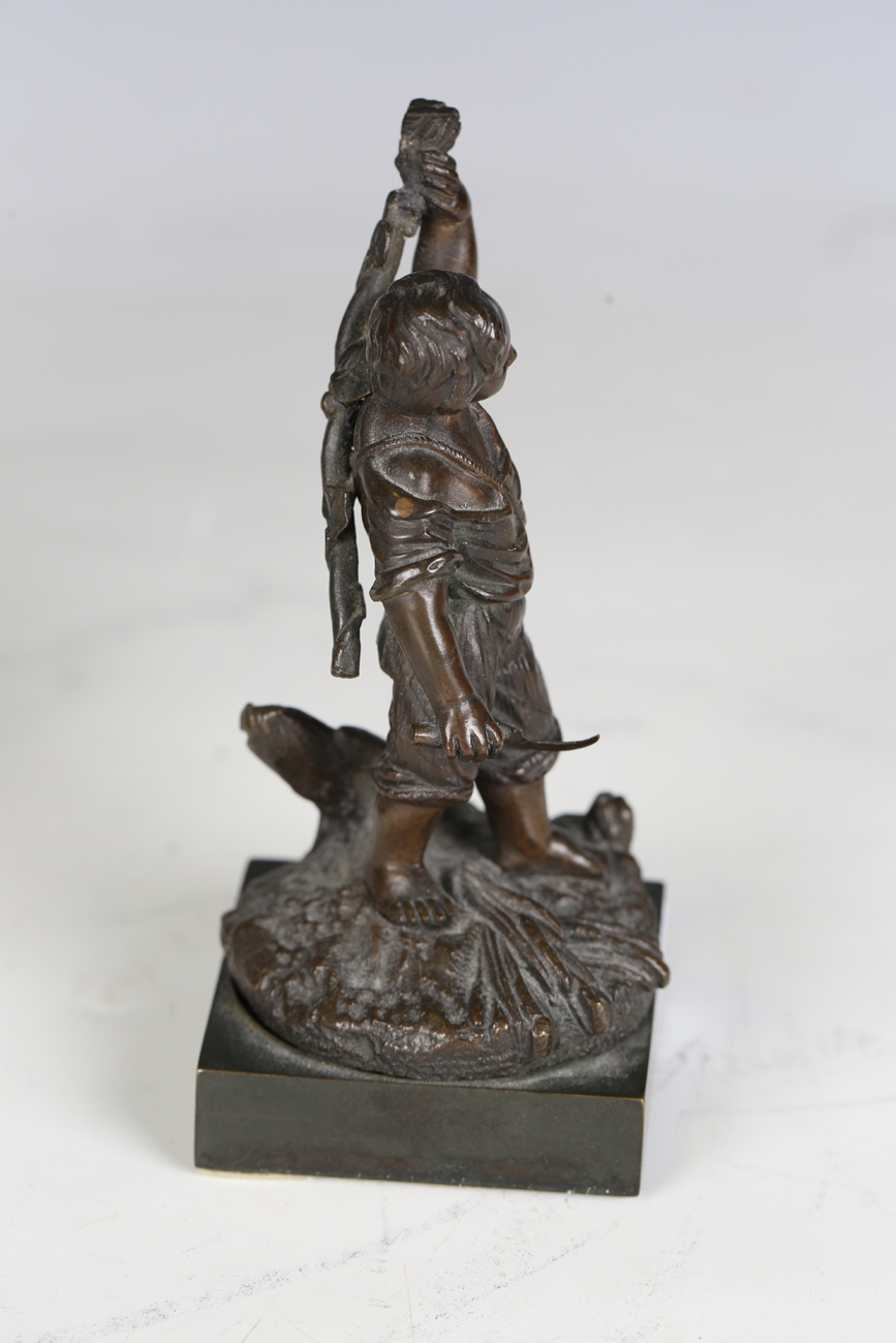 A 19th century Continental patinated bronze figure of a regal female holding a goblet and dish, - Image 4 of 17