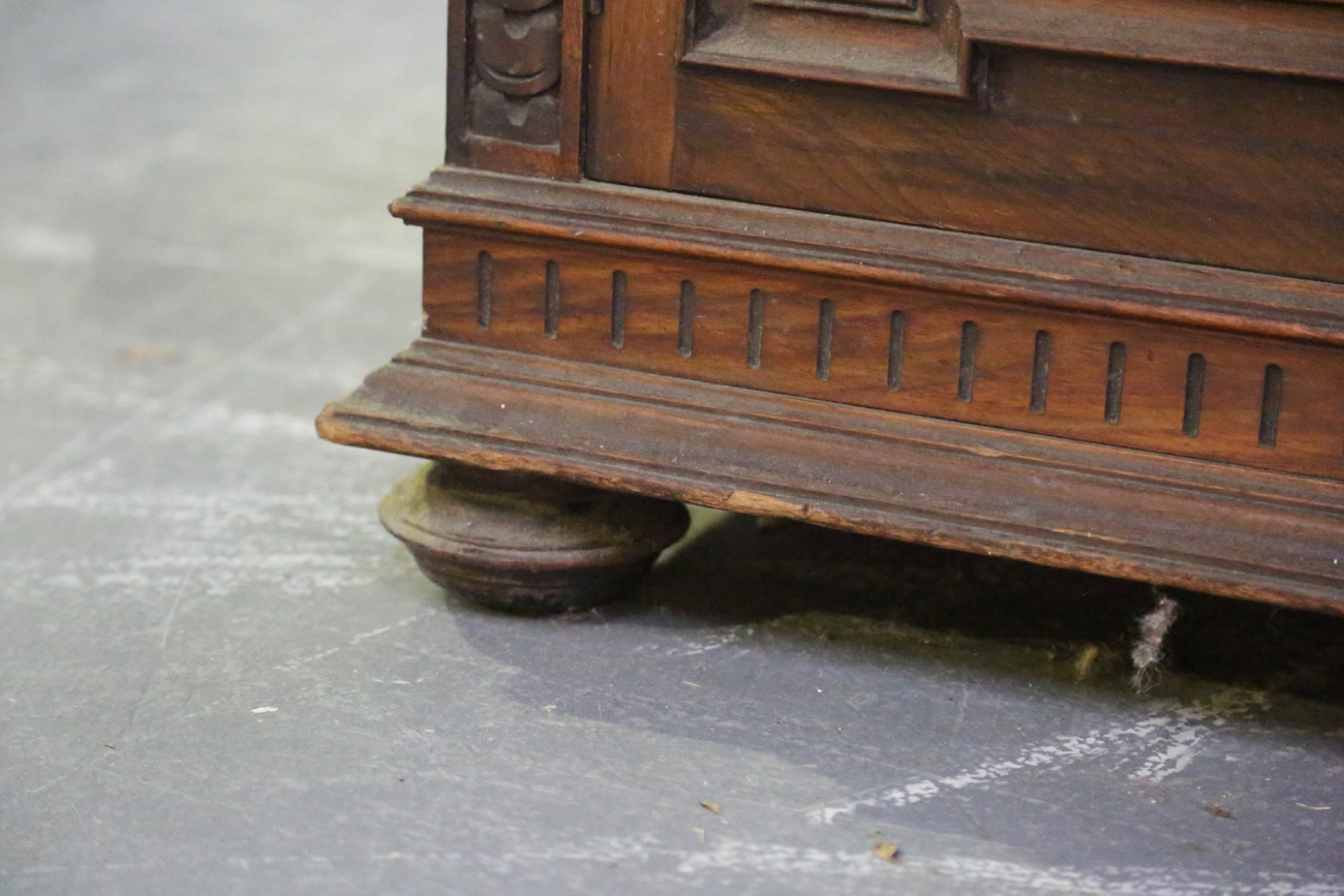 A large late Victorian walnut breakfront sideboard by James Shoolbred & Co, the mirror back with a - Image 2 of 16