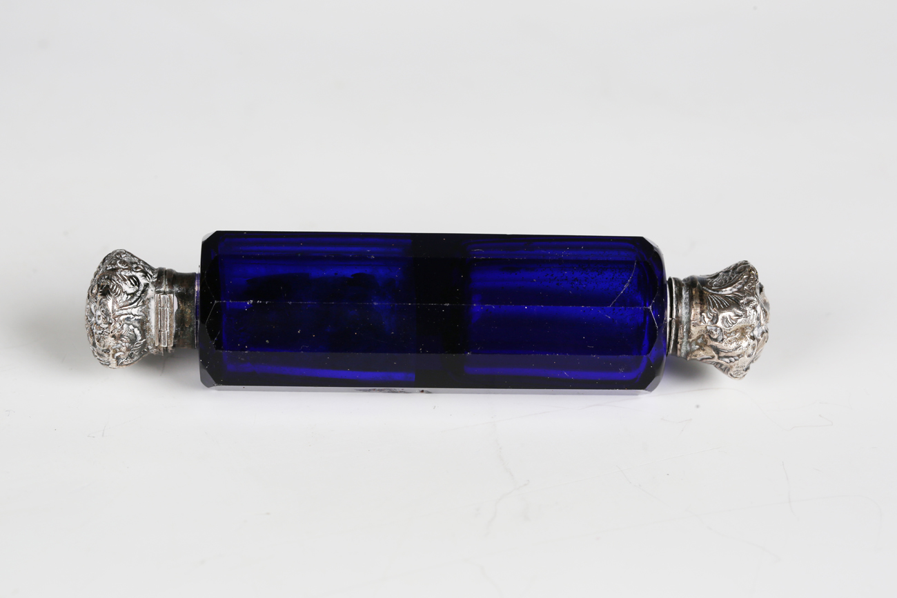 A late 19th century yellow cut glass scent bottle with silver hinged lid, length 9cm, two coloured - Image 9 of 9