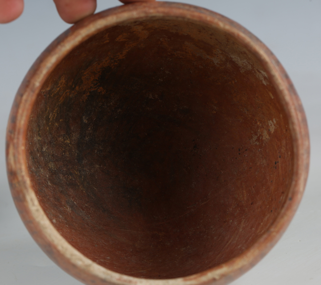 Two pieces of pre-Columbian pottery, comprising a footed bowl with vertical striped banded - Image 9 of 14