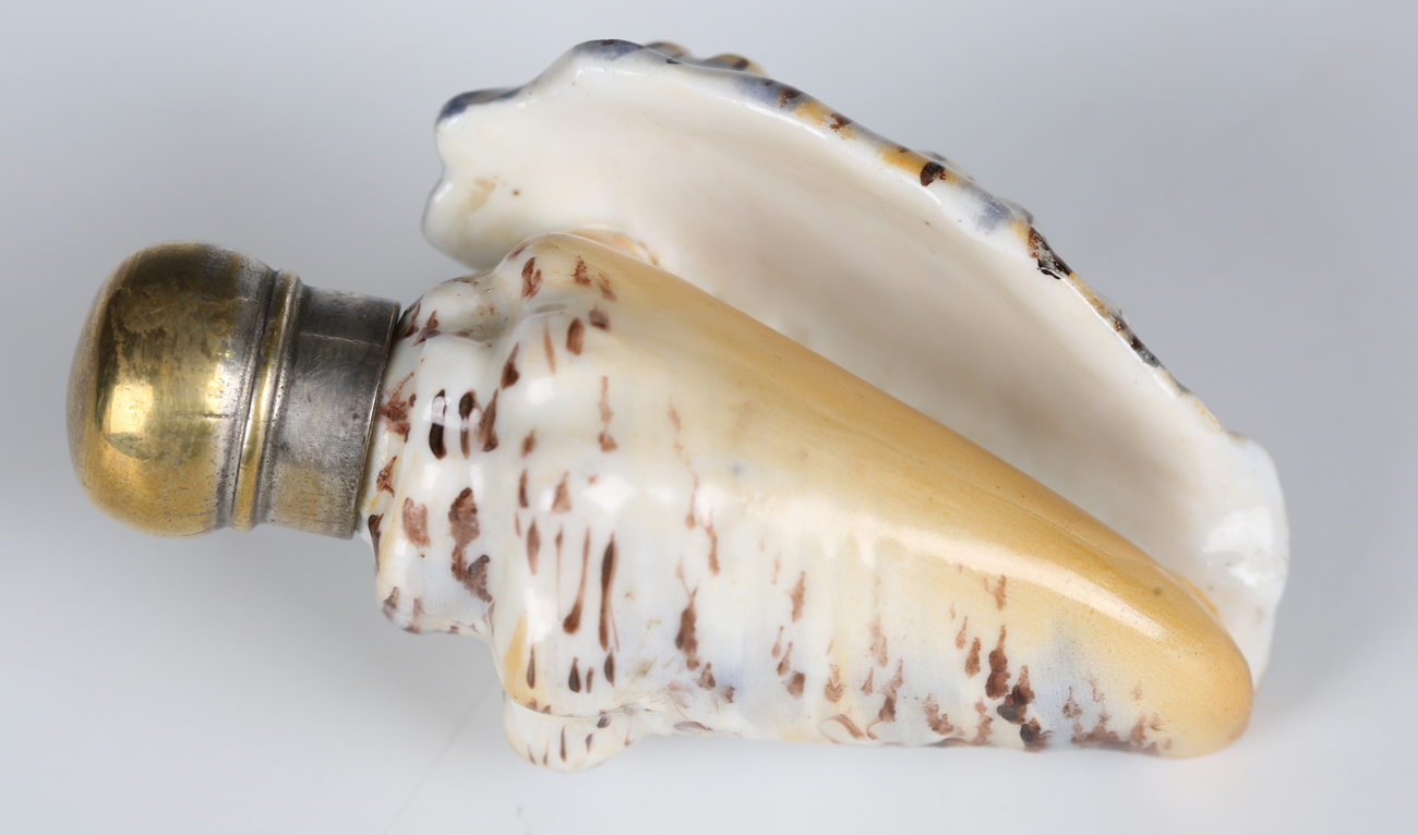 A late 19th century porcelain novelty scent bottle, modelled and painted as a seashell, length 7. - Image 6 of 7