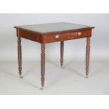 A 19th century mahogany writing table, fitted with two mahogany-lined drawers above spiral reeded