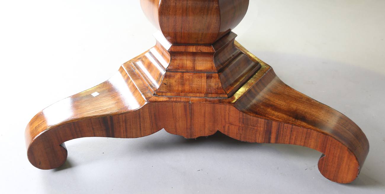 A mid-19th century walnut and foliate inlaid tip-top breakfast table, raised on a triform base, - Image 4 of 13