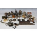 A collection of Eastern items, mainly Indian, including Kashmiri papier-mâché boxes, other metal and