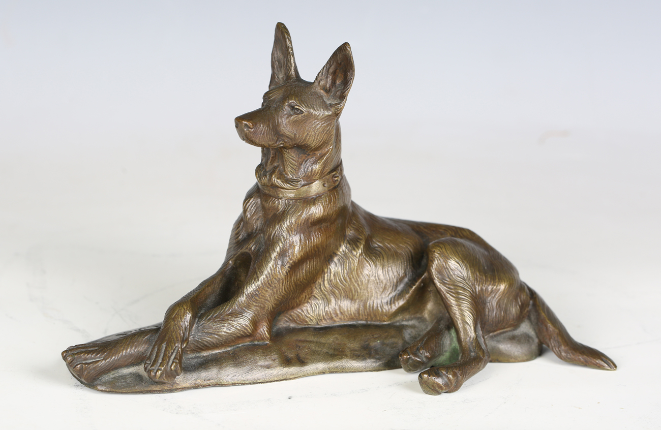 Maximilien-Louis Fiot - an early 20th century French patinated bronze model of an Alsatian,