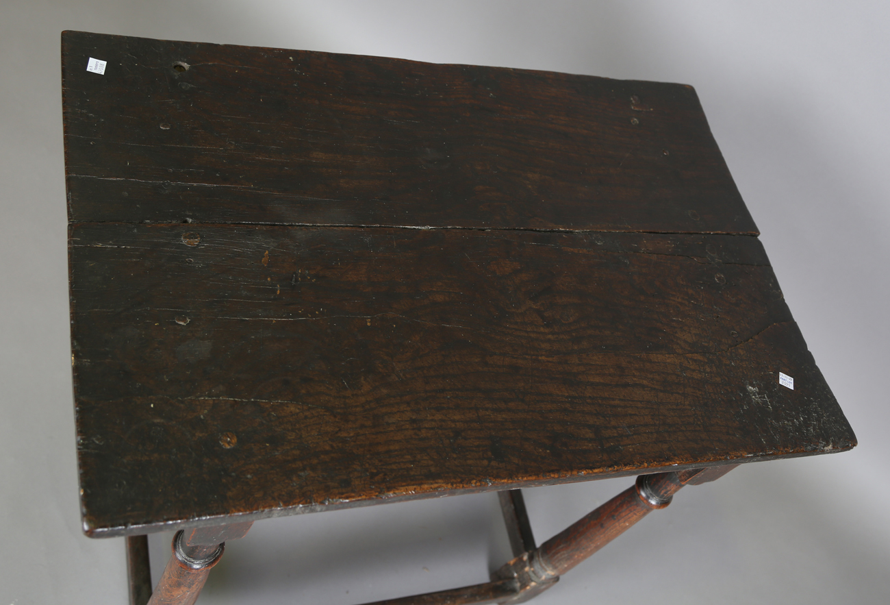 A 17th century oak bible box, the hinged sloping lid enclosing three drawers, width 53cm, depth - Image 6 of 13