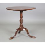 A 19th century mahogany oval tip-top wine table, on tripod legs, height 56cm, width 61cm, depth