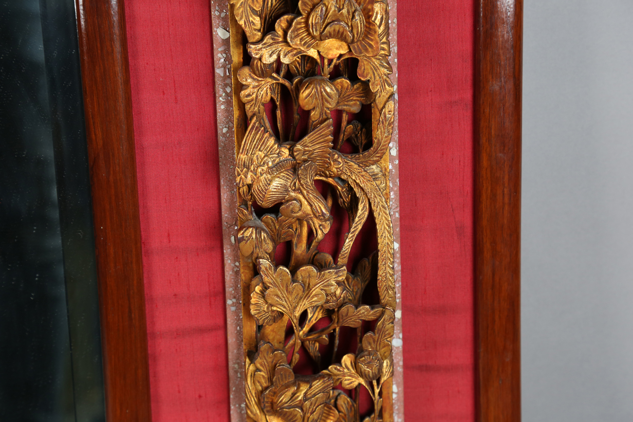 A 20th century Chinese hardwood framed rectangular wall mirror, the square bevelled glass plate - Image 7 of 14