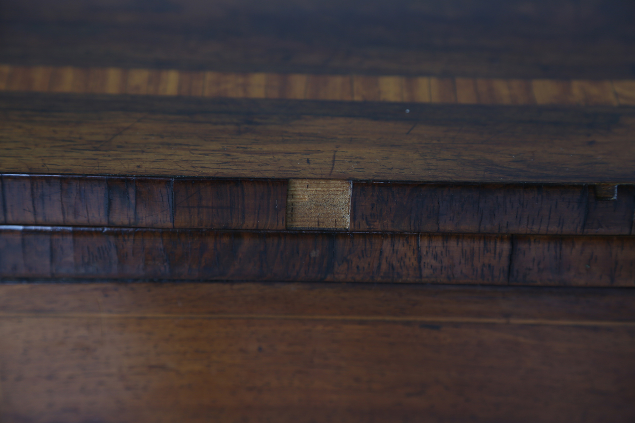 A Regency rosewood and satinwood crossbanded fold-over card table, height 73cm, width 91cm, depth - Image 8 of 13