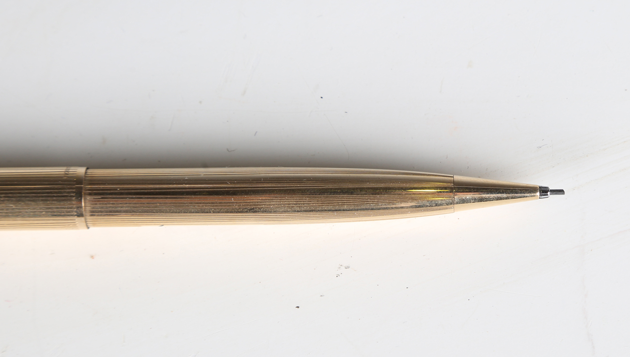 A Parker gold plated fountain pen, the body engraved 'Norman', length 14cm, a Sheaffer gold plated - Image 4 of 4