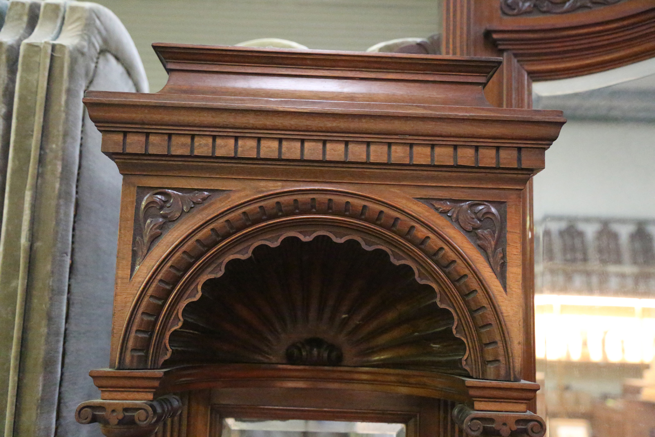 A large late Victorian walnut breakfront sideboard by James Shoolbred & Co, the mirror back with a - Image 12 of 16