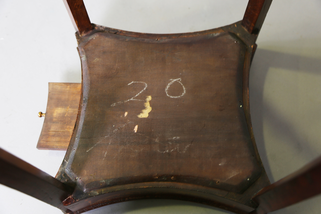 A 19th century Neoclassical Revival mahogany and inlaid kettle stand, the shaped top above a pull- - Image 3 of 10