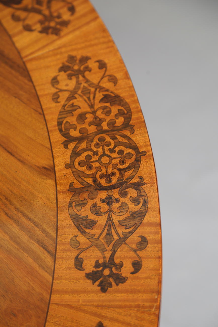 A mid-19th century walnut and foliate inlaid tip-top breakfast table, raised on a triform base, - Image 11 of 13