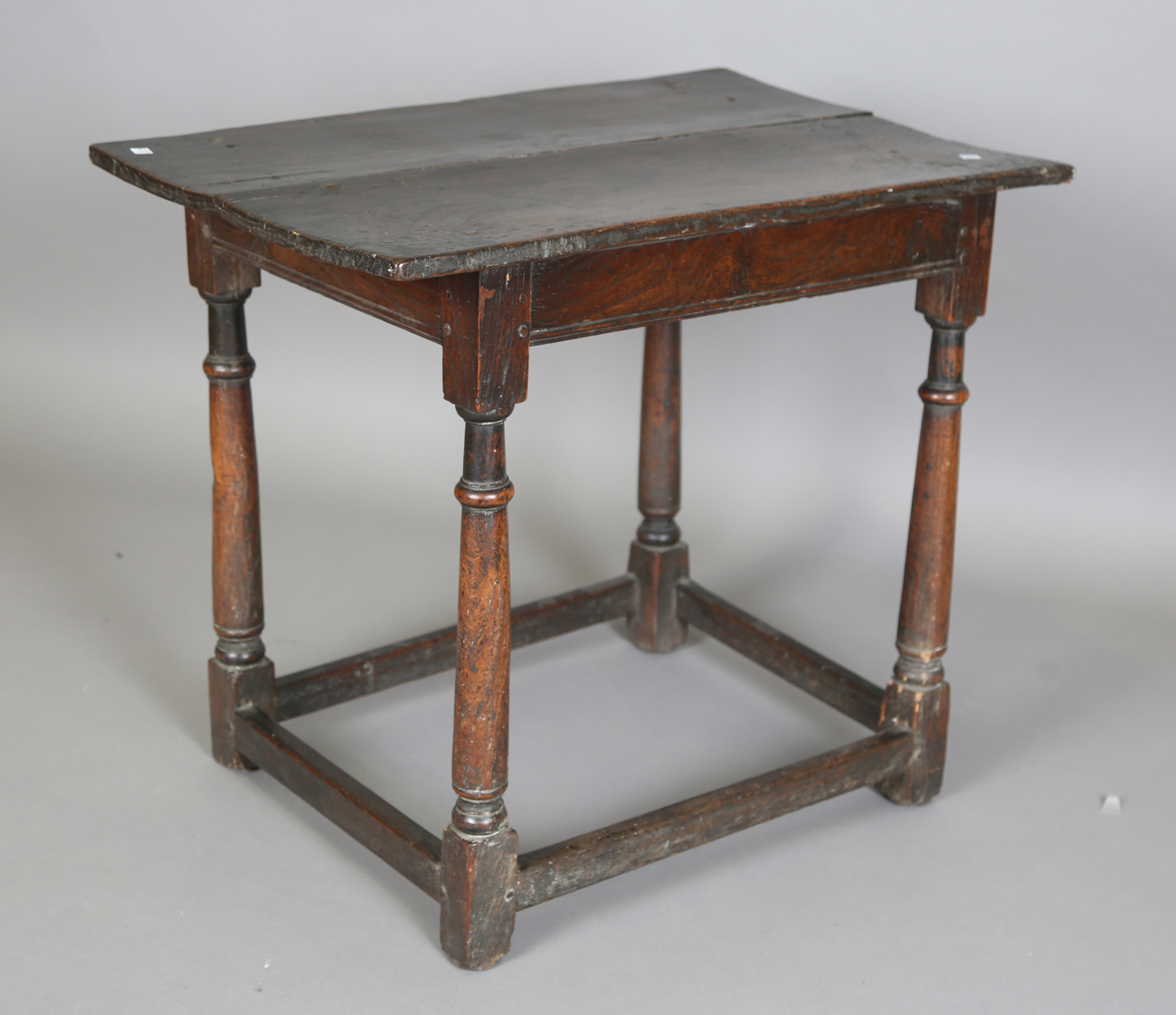 A 17th century oak bible box, the hinged sloping lid enclosing three drawers, width 53cm, depth - Image 7 of 13