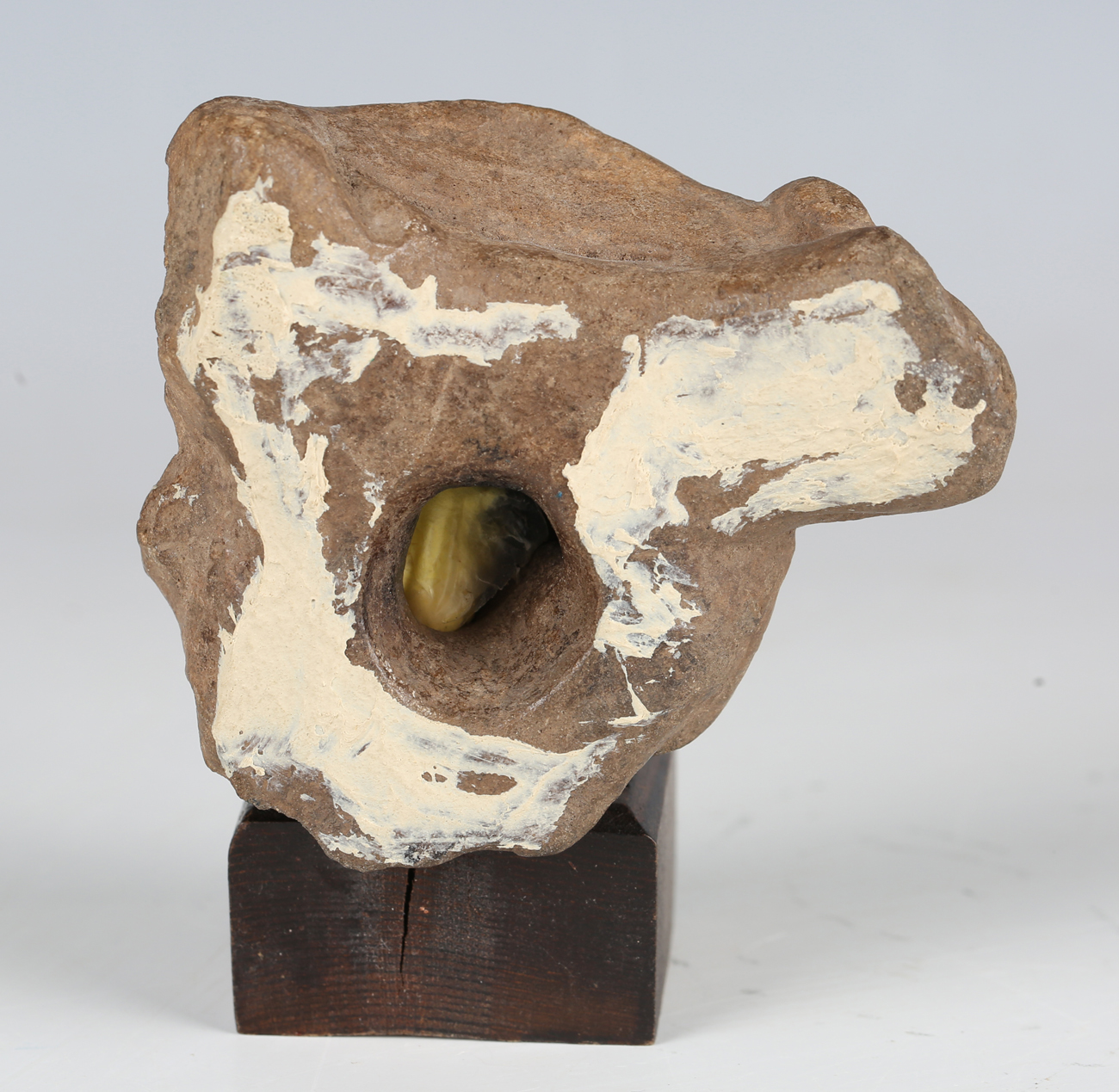 A pre-Columbian pottery mask, width 7.5cm, mounted on a wooden base, together with a pre-Columbian - Image 7 of 9