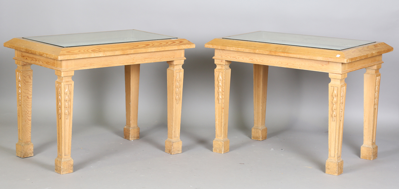A pair of 20th century Neoclassical style pine display case occasional tables, the removable glass