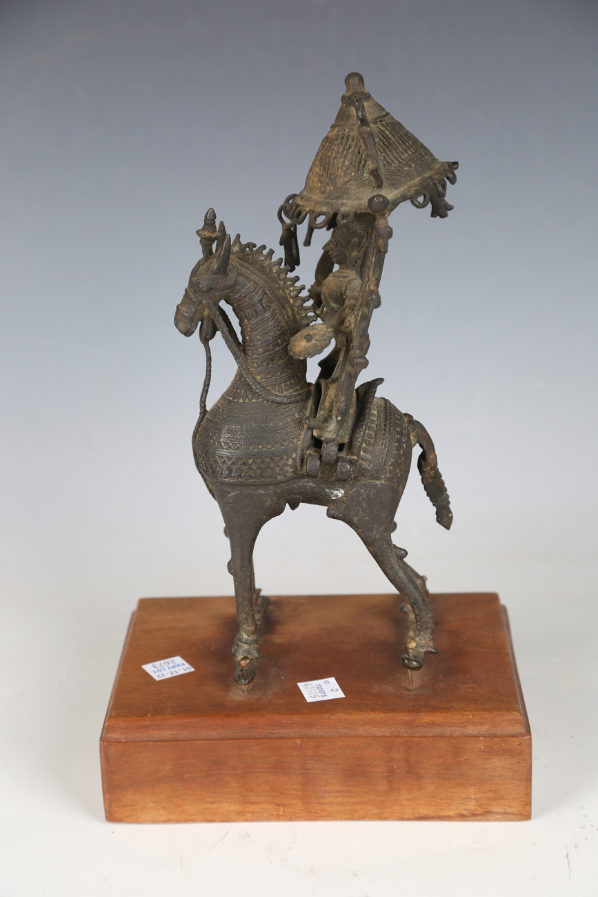 A 19th century Indian bronze model of a figure on horseback, the figure hinged, height 25cm, - Image 4 of 14