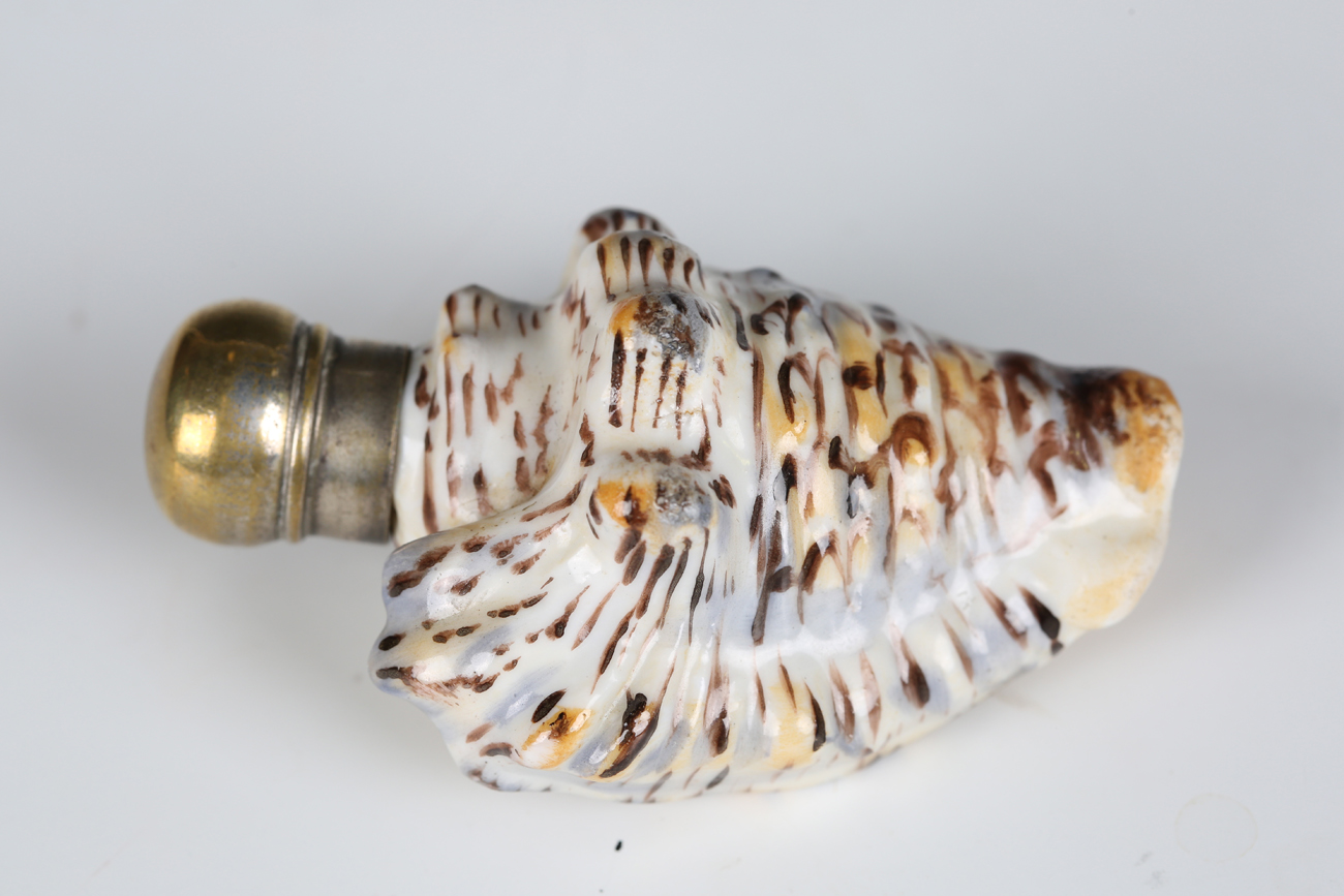A late 19th century porcelain novelty scent bottle, modelled and painted as a seashell, length 7. - Image 7 of 7