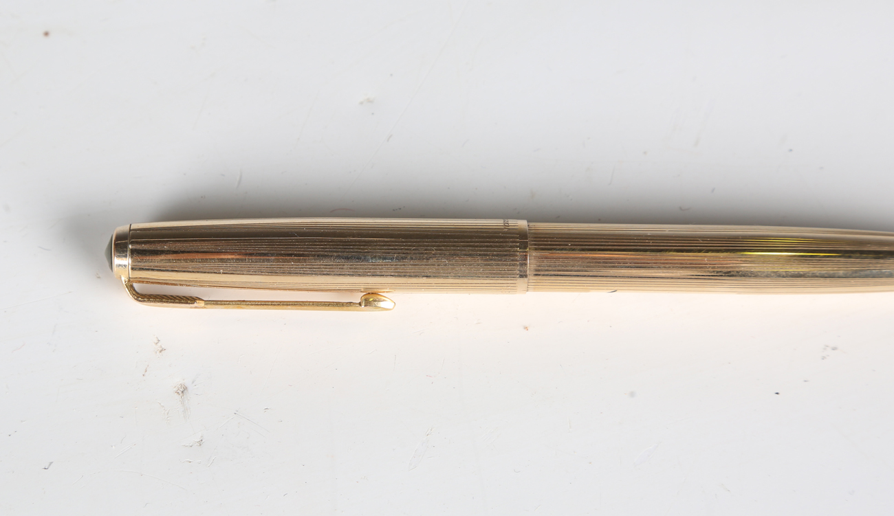 A Parker gold plated fountain pen, the body engraved 'Norman', length 14cm, a Sheaffer gold plated - Image 2 of 4