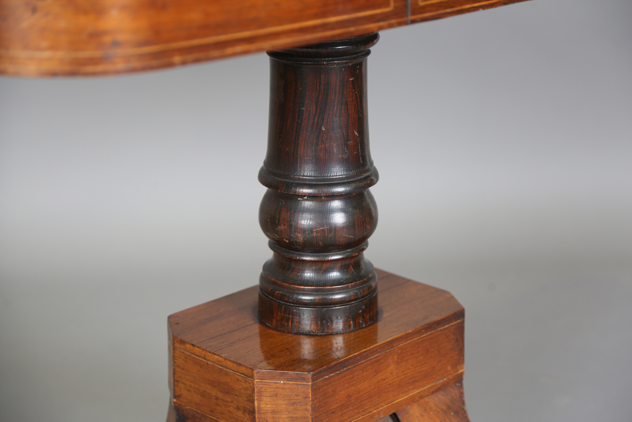 A Regency rosewood and satinwood crossbanded fold-over card table, height 73cm, width 91cm, depth - Image 5 of 13