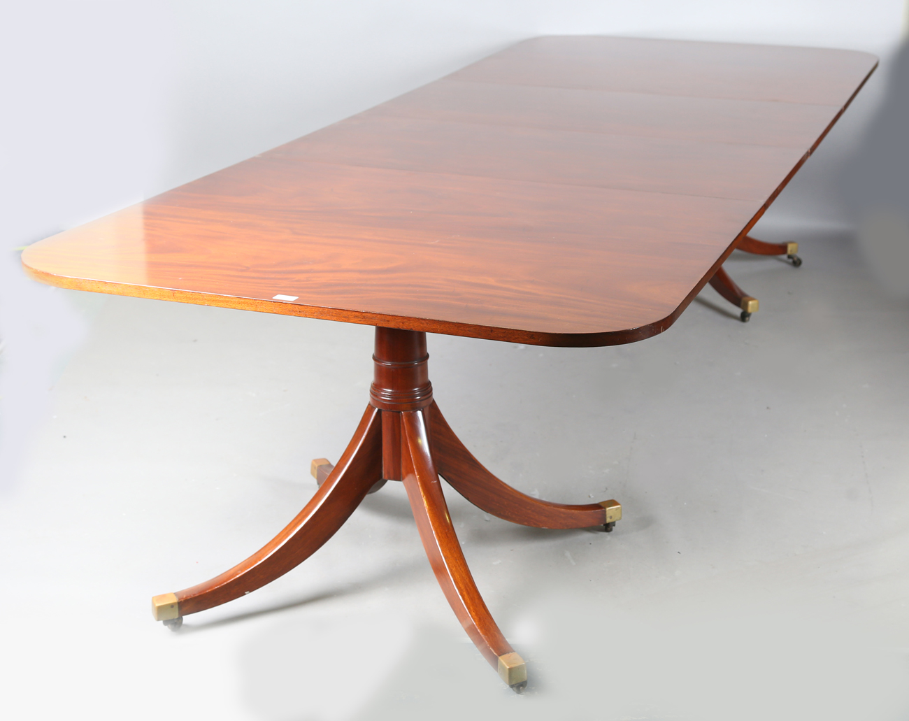 A 20th century George III style twin pillar mahogany 'D' end dining table, possibly by William - Image 3 of 6