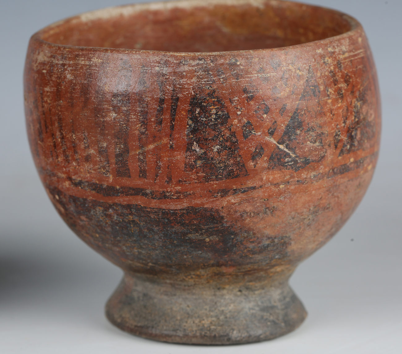 Two pieces of pre-Columbian pottery, comprising a footed bowl with vertical striped banded - Image 13 of 14