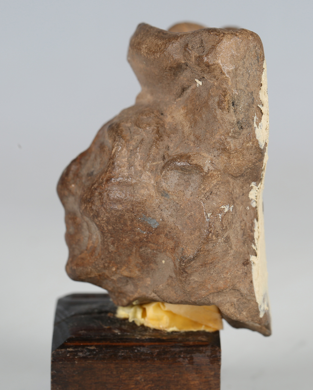 A pre-Columbian pottery mask, width 7.5cm, mounted on a wooden base, together with a pre-Columbian - Image 8 of 9