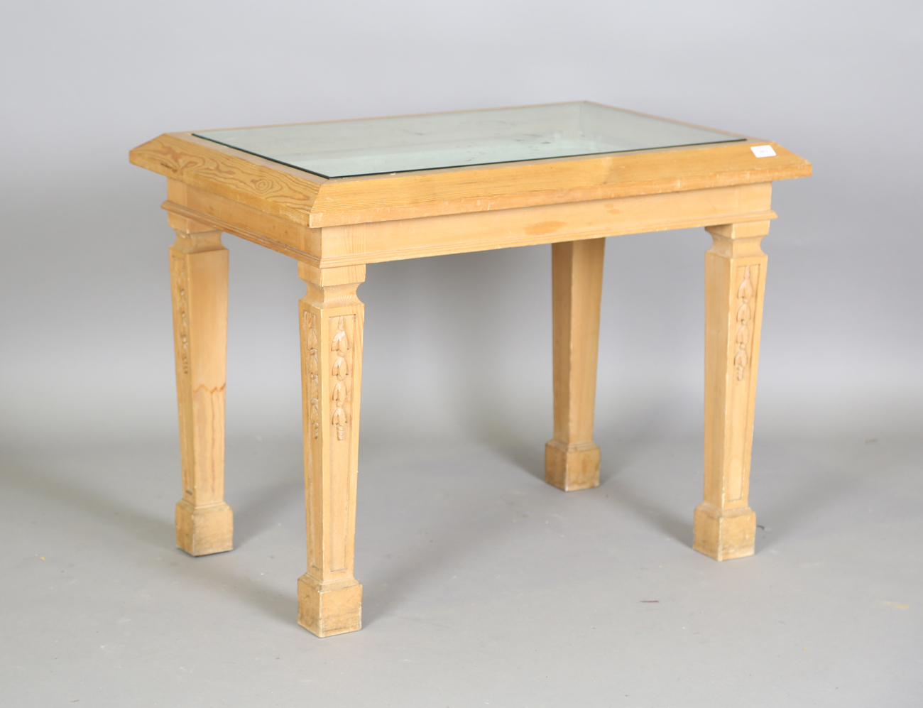 A 20th century Neoclassical style pine display case occasional table, the removable glass top
