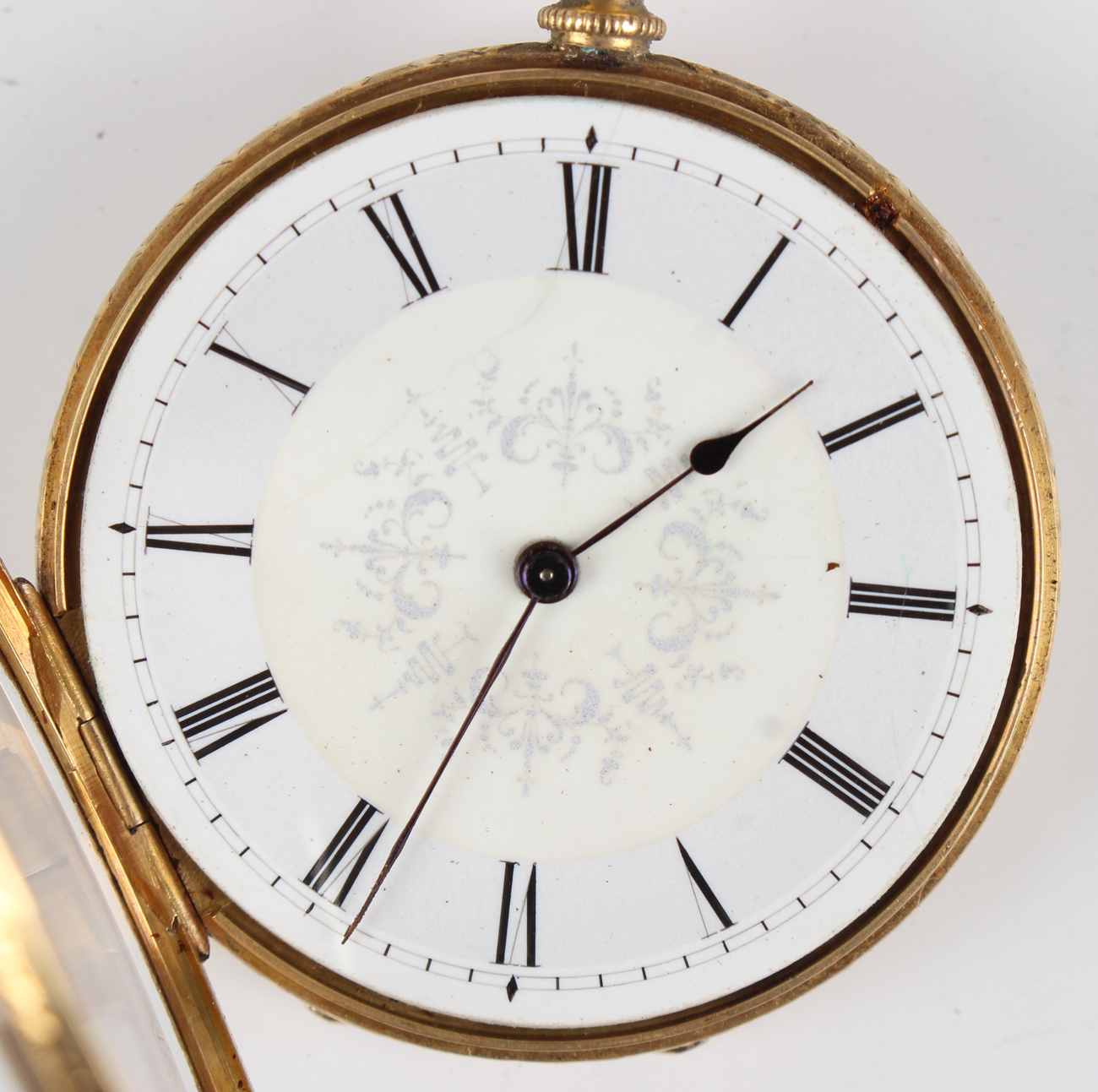 An 18ct gold keywind open-faced fob watch with unsigned jewelled gilt movement, the enamelled dial - Image 7 of 7