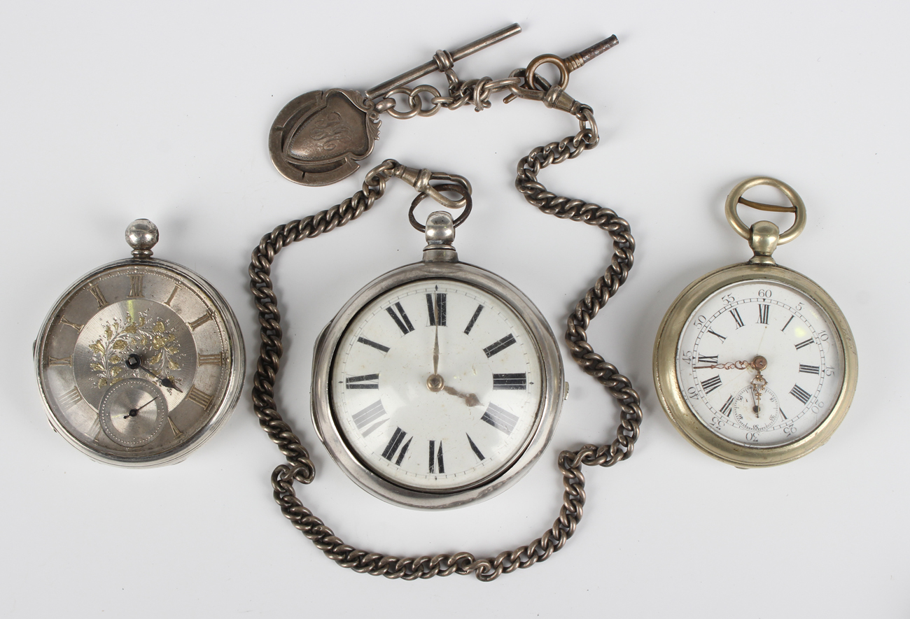 A Victorian silver pair cased keywind open-faced gentleman's pocket watch, the gilt fusee movement
