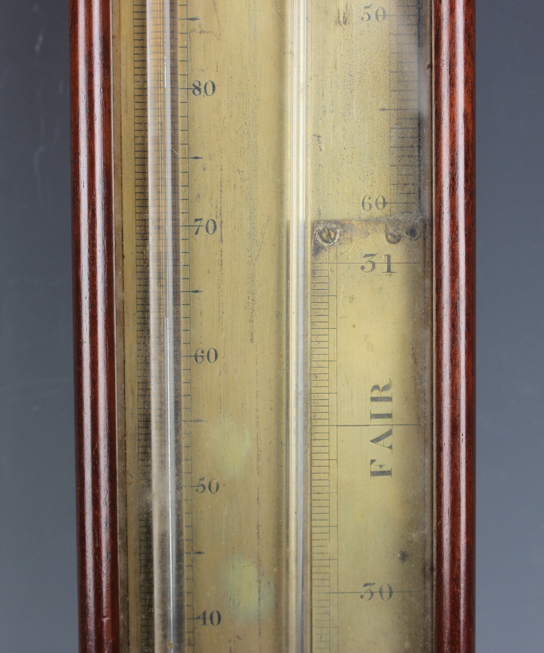 A Victorian mahogany cased 'Rodney Yacht' sympiesometer, the brass scale with mercury thermometer, - Image 6 of 8