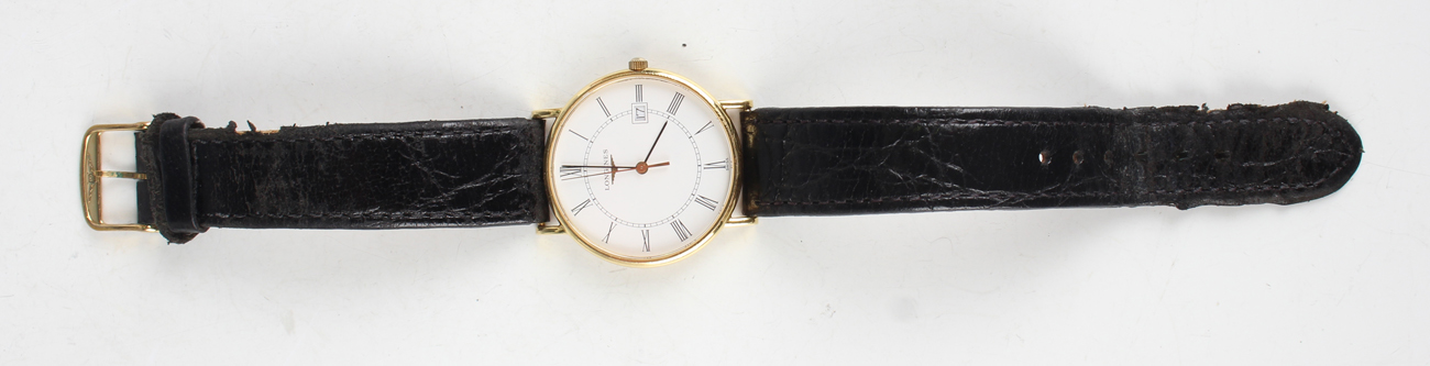 A Longines 18ct gold circular cased gentleman's wristwatch with quartz movement, the signed white - Image 3 of 5