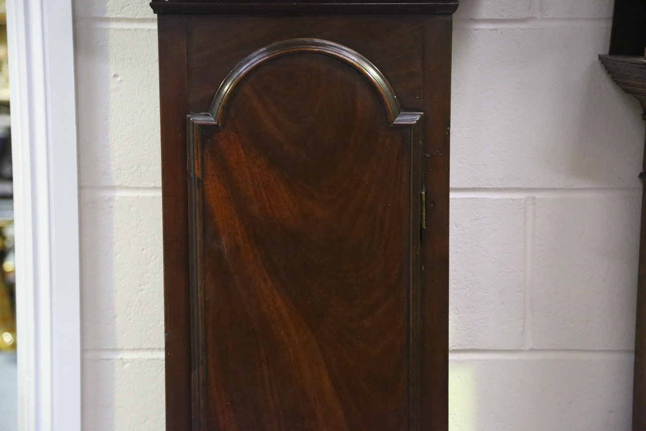 A George III mahogany longcase clock with eight day movement striking on a bell, the 12-inch brass - Image 5 of 12