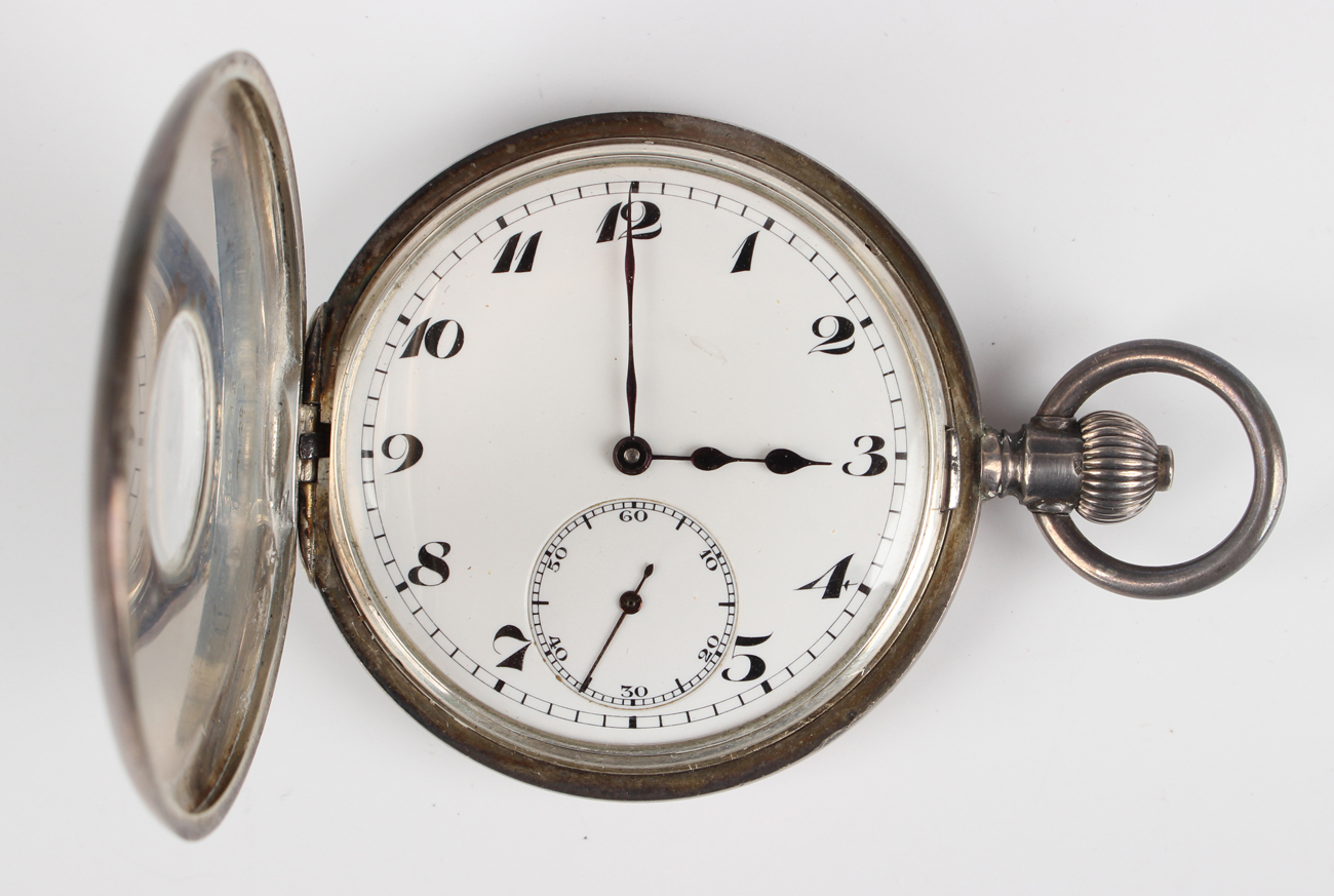 A silver keyless wind half hunting cased gentleman's pocket watch, the gilt jewelled movement with - Image 9 of 9