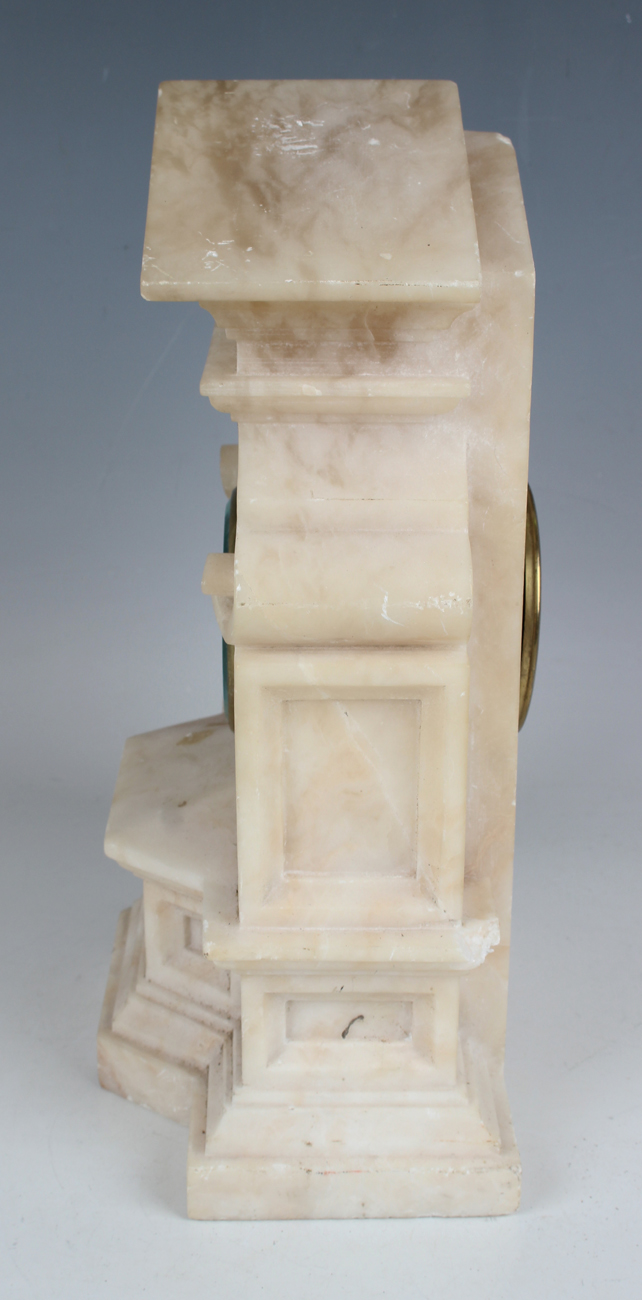 A late 19th century alabaster cased mantel timepiece, the movement with platform escapement, the - Image 4 of 7