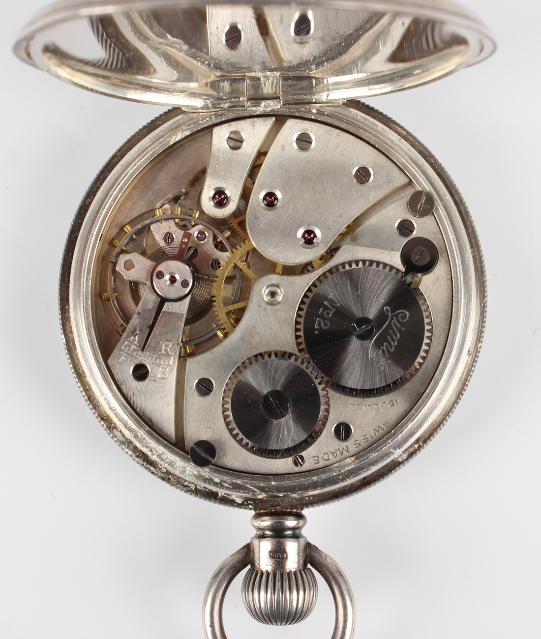 A silver keyless wind half hunting cased gentleman's pocket watch, the gilt jewelled movement with - Image 4 of 9