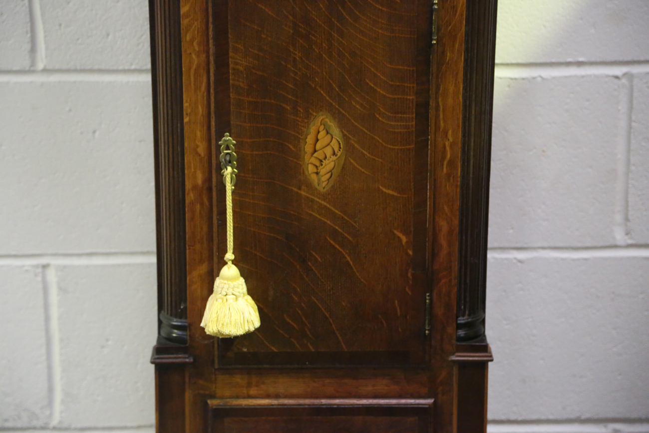 A George III oak and mahogany crossbanded longcase clock with eight day movement striking on a bell, - Image 9 of 20