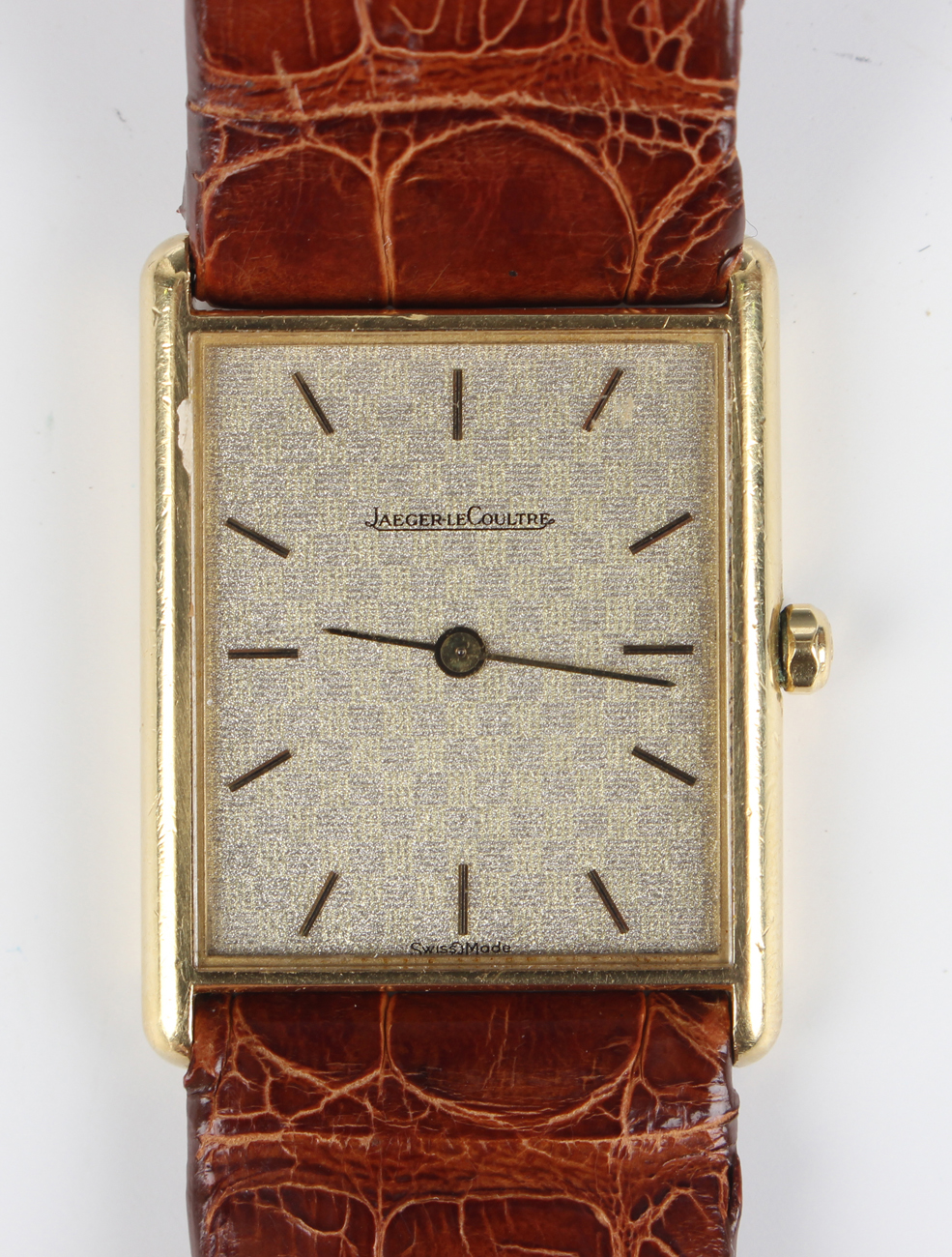 A Jaeger-LeCoultre 18ct gold rectangular cased wristwatch with quartz movement, the signed