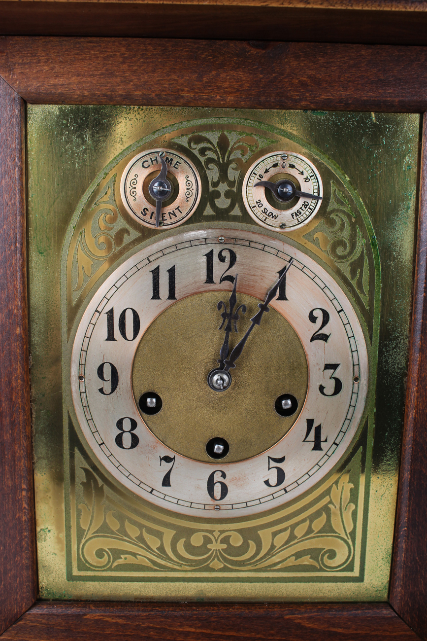 A late 19th century walnut cased mantel clock with Junghans eight day movement chiming and - Image 8 of 8